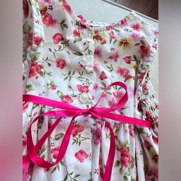 Blueberi Boulevard white floral dress 24 months pink ribbon EUC - Picture 2 of 6